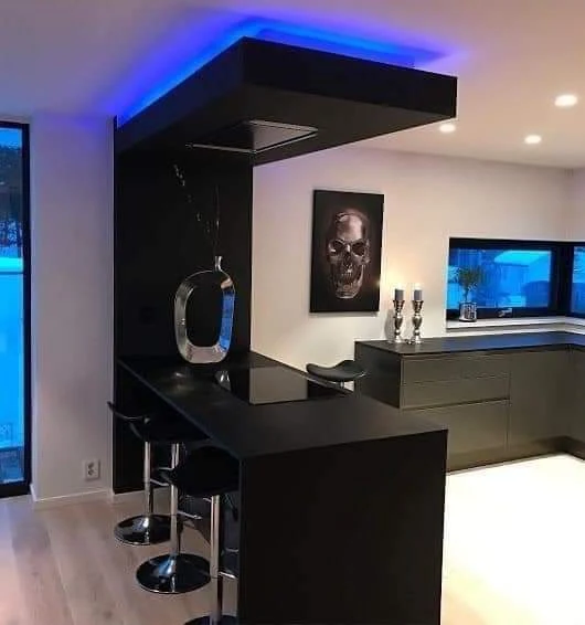 Black Kitchen Island Blue LED