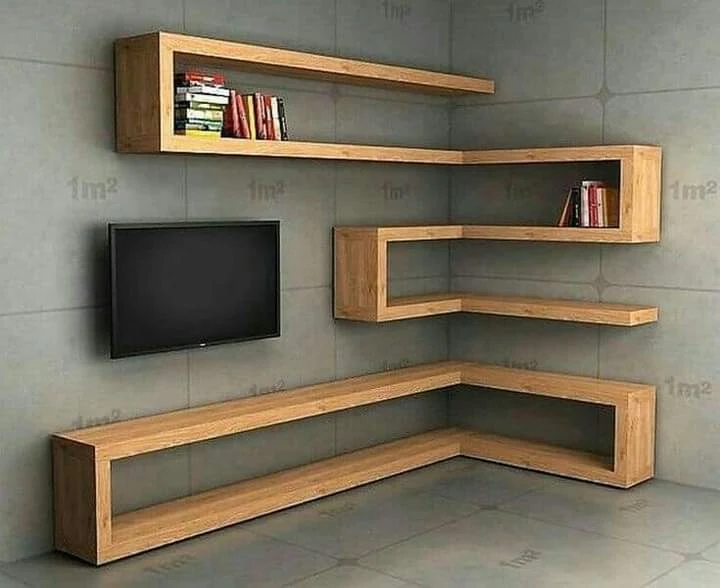 Corner Wooden Floating Wall Shelves