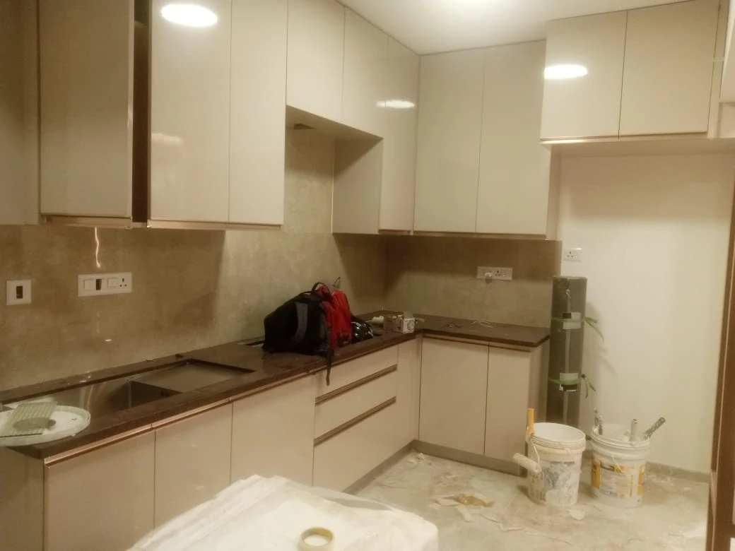 Cream Modular L-Shaped Kitchen