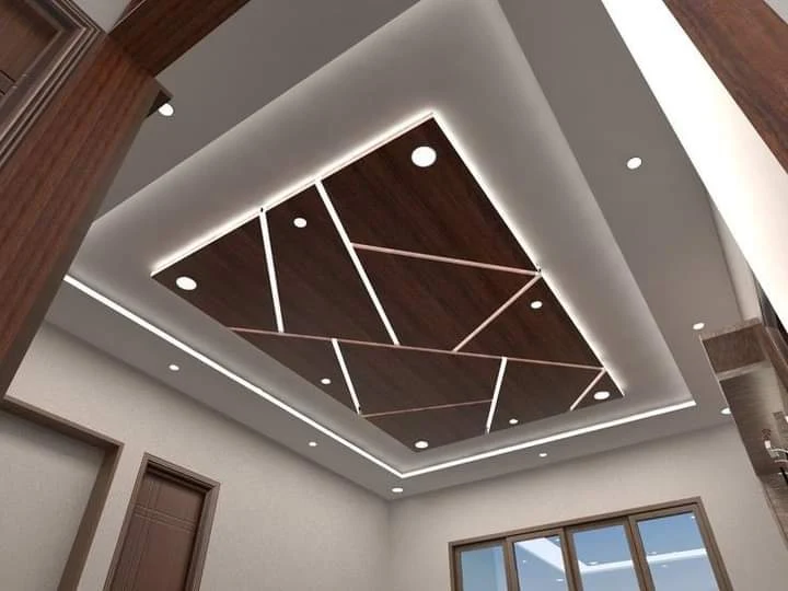 Geometric Wooden False Ceiling LED