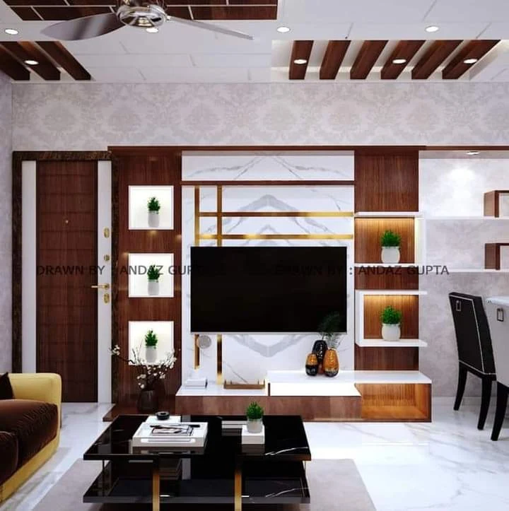 Living Room TV Unit Marble Wall