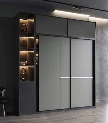Matte Grey Sliding Wardrobe Shelves