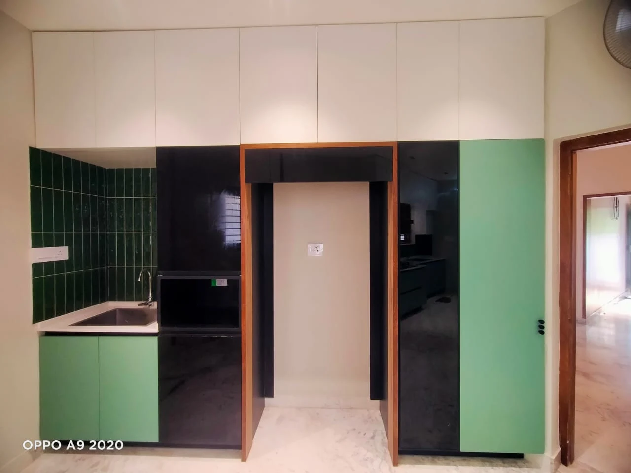 Modern Green & Black Kitchen Tall Storage