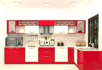 Red & White Modular Kitchen Cabinets