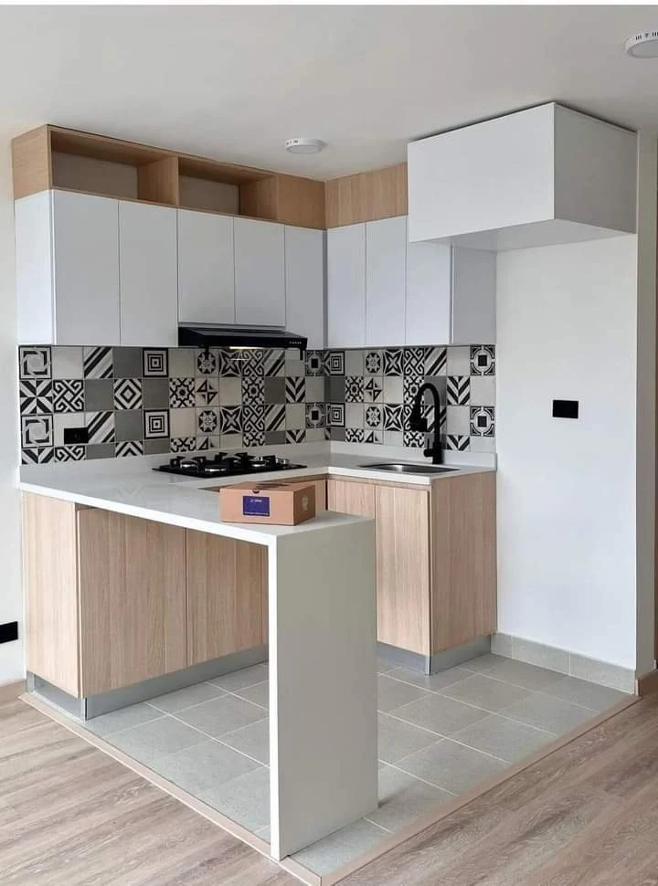 Scandinavian Wooden L-Kitchen Counter