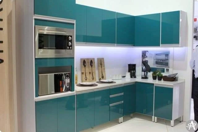 Teal Glossy Modular Kitchen