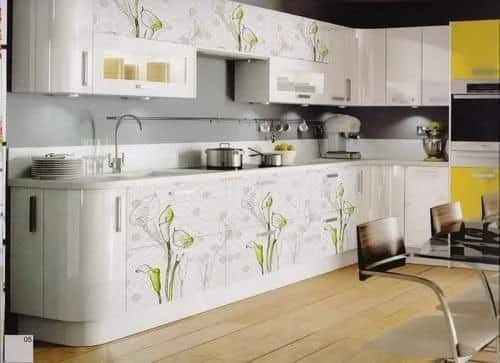 White Floral Modular Kitchen