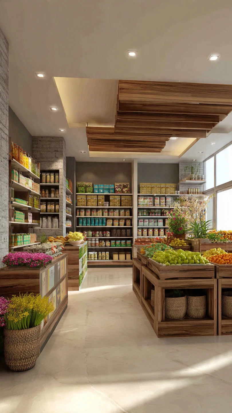 Wooden Store Ceiling Display Island