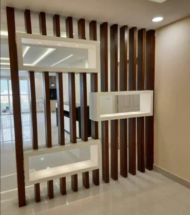 Wooden Vertical Slats Partition Niche